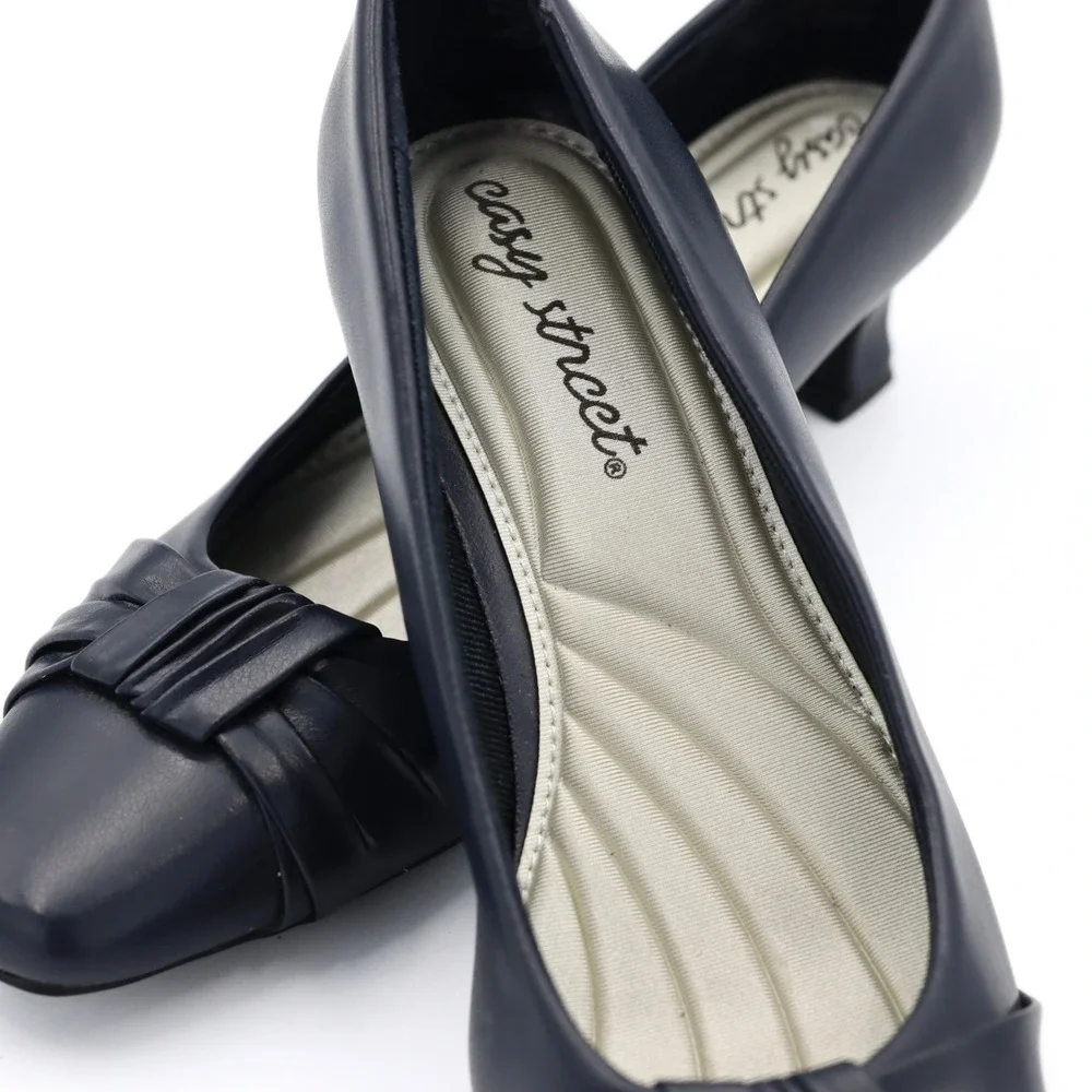 Easy Street Pumps Women 5.5 Navy Blue Kitten Heel Square Toe Knotted Dress Shoes - Picture 14 of 15